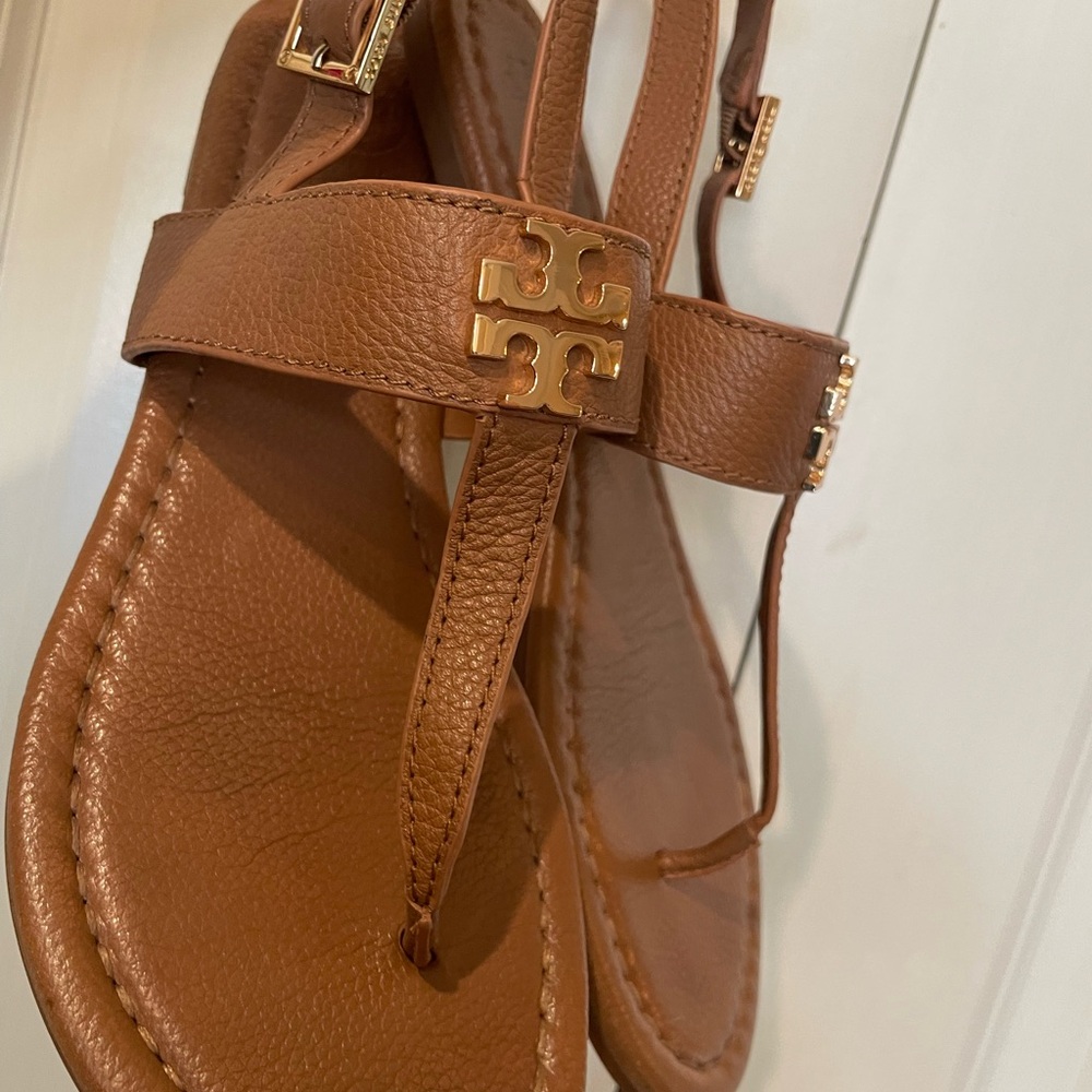 Tory Burch Sandals - Royal Tan Leather Sandals with Gold Accents 8.5